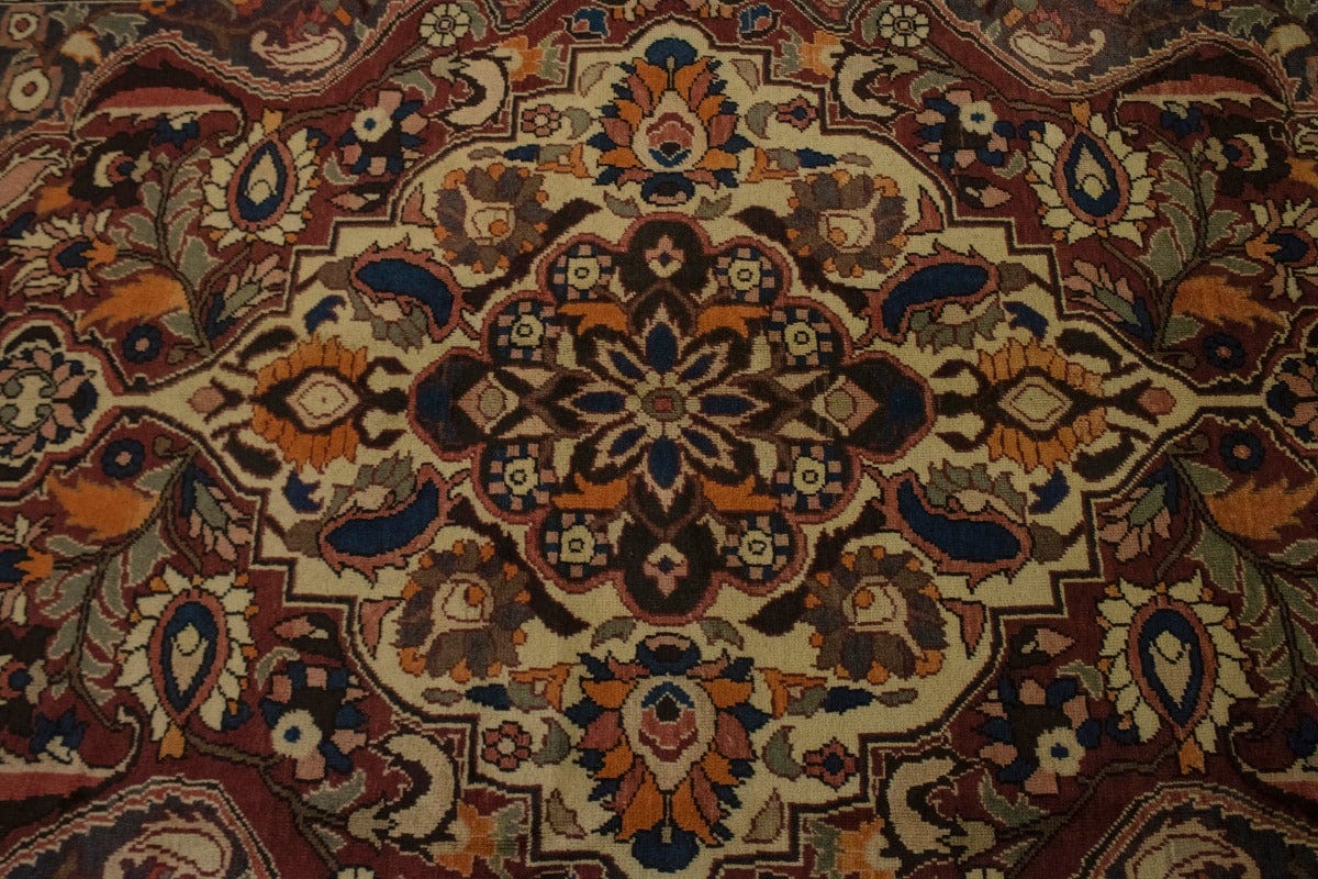 Vintage Brownish Red Floral 7'3X10'6 Bakhtiari Persian Rug