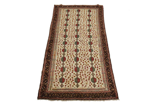 Vintage Cream Tribal 4X9 Turkoman Persian Runner Rug