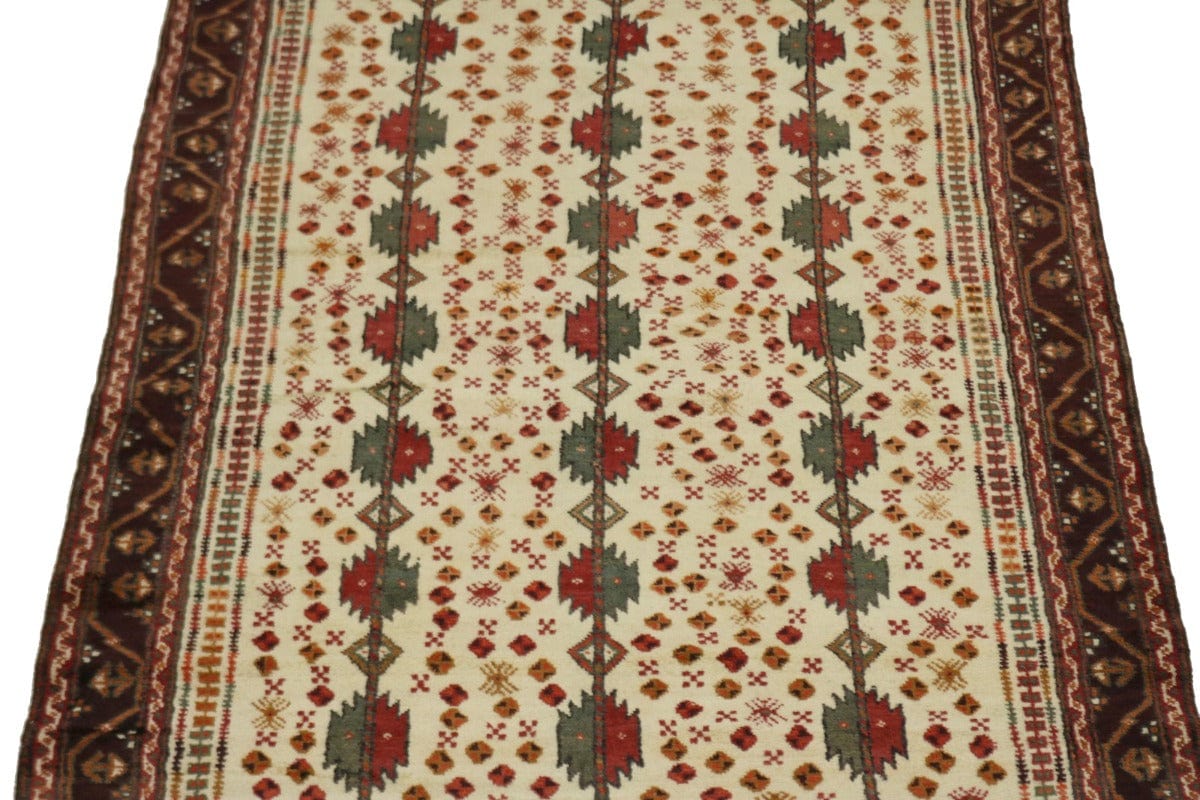 Vintage Cream Tribal 4X9 Turkoman Persian Runner Rug