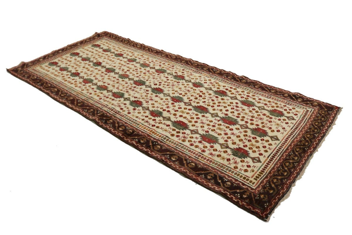 Vintage Cream Tribal 4X9 Turkoman Persian Runner Rug