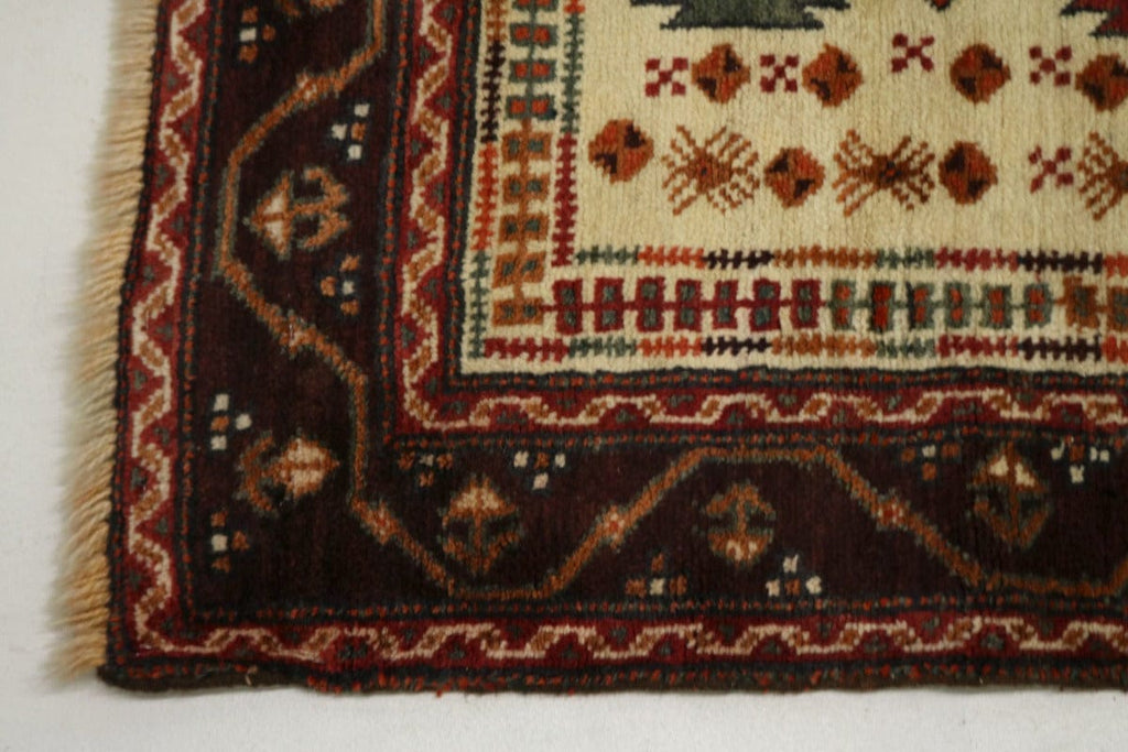 Vintage Cream Tribal 4X9 Turkoman Persian Runner Rug