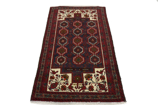 Vintage Red Tribal 3X6 Balouch Persian Rug