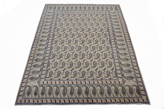 Semi Antique Beige Floral 7'4X10'5 Kashan Boteh Persian Rug