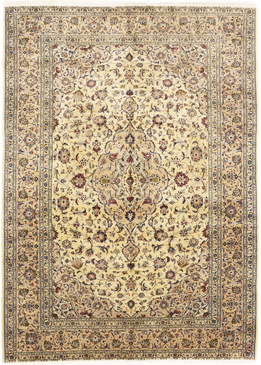 Semi Antique Cream Traditional 8X11 Kashan Persian Rug