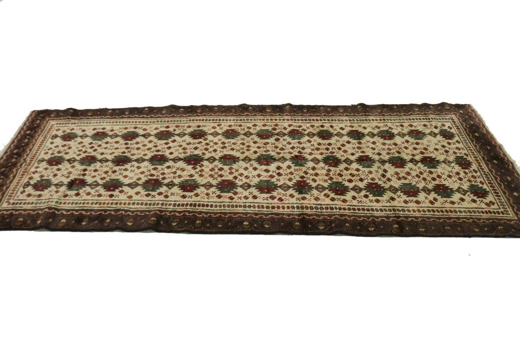 Vintage Cream Tribal 4X9 Turkoman Persian Runner Rug