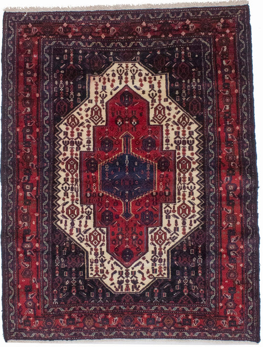 Vintage Red Tribal 4X5 Bidjar Persian Rug