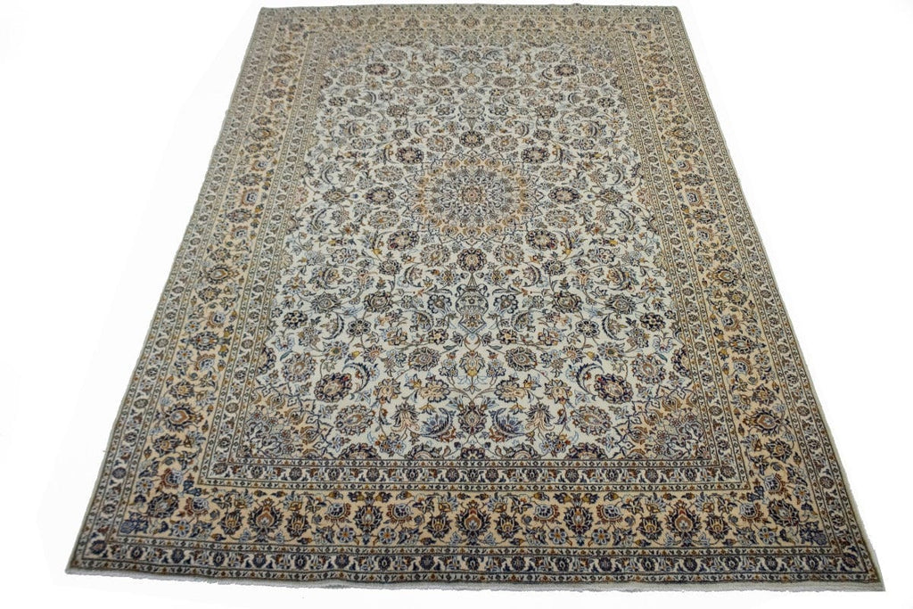 Vintage Cream Traditional 10X14 Kashan Persian Rug