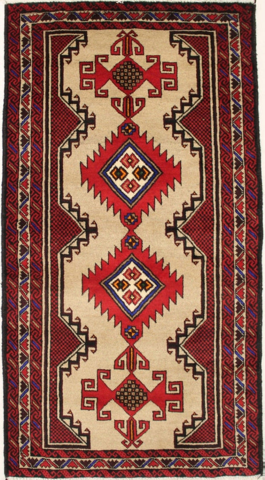 Beige & Red Tribal 3X6 Balouch Persian Rug