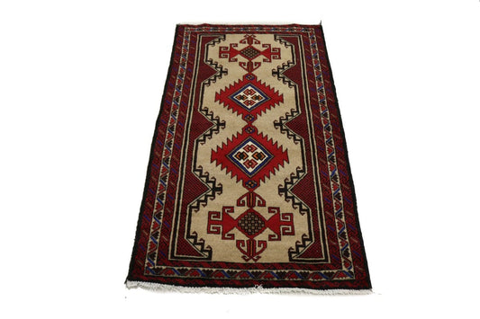 Beige & Red Tribal 3X6 Balouch Persian Rug