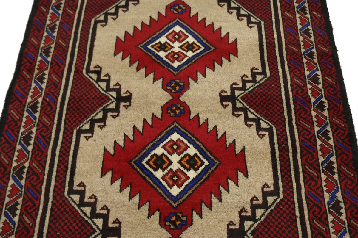 Beige & Red Tribal 3X6 Balouch Persian Rug