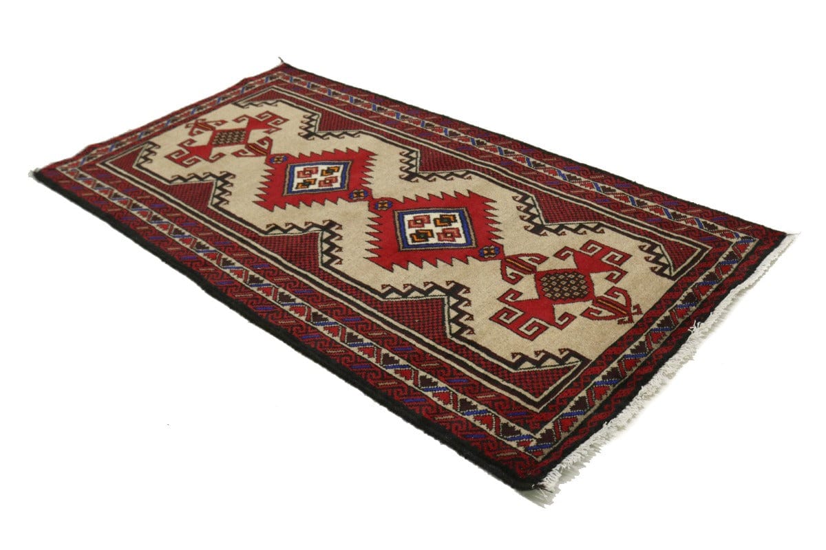 Beige & Red Tribal 3X6 Balouch Persian Rug