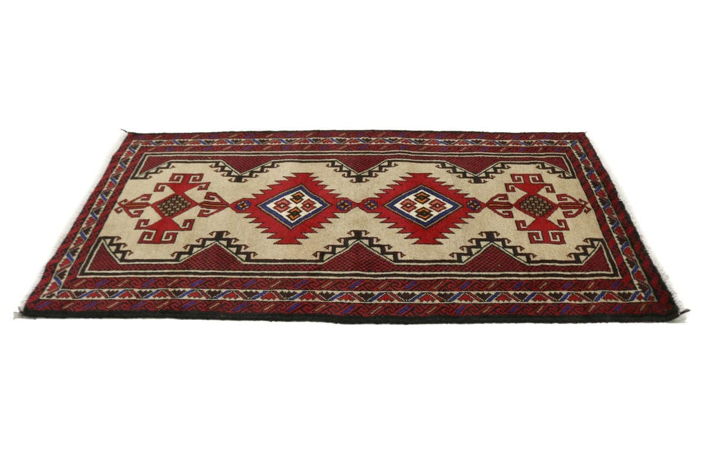 Beige & Red Tribal 3X6 Balouch Persian Rug