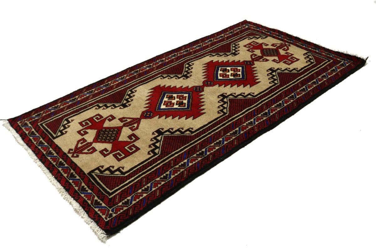 Beige & Red Tribal 3X6 Balouch Persian Rug