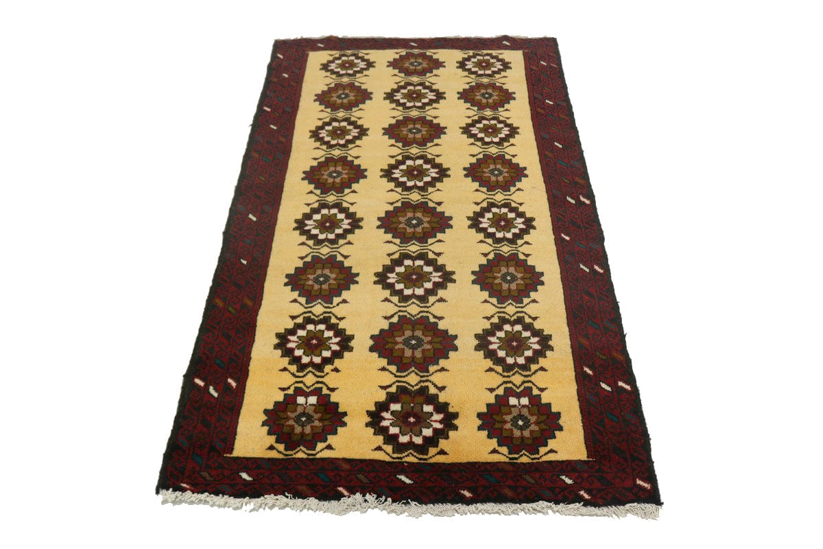 Vintage Vanilla Cream Tribal 3X6 Balouch Persian Rug