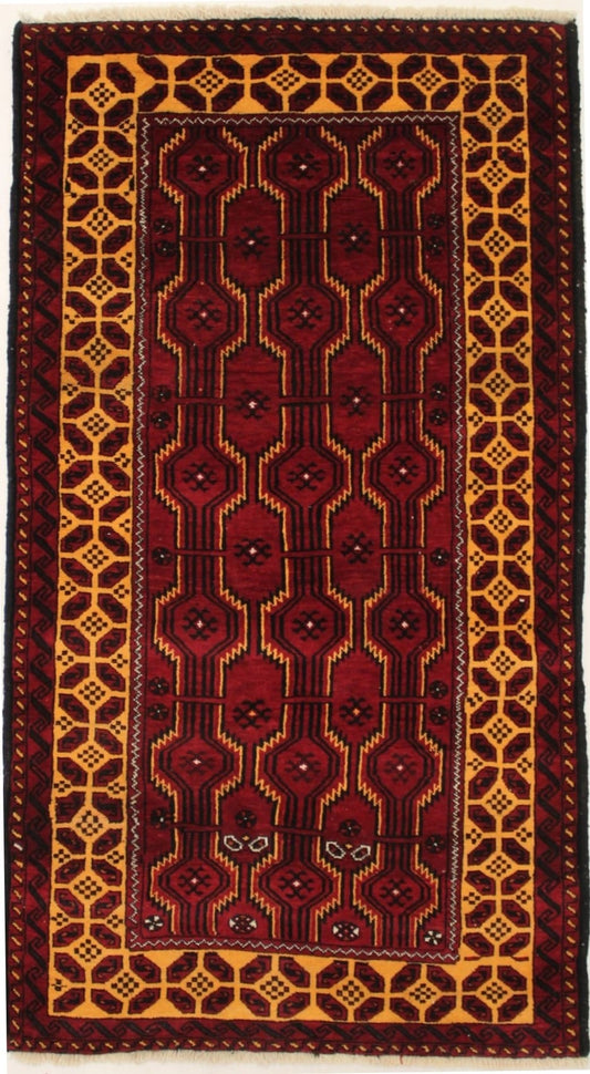 Vintage Red Tribal 3'6X6'5 Balouch Persian Rug