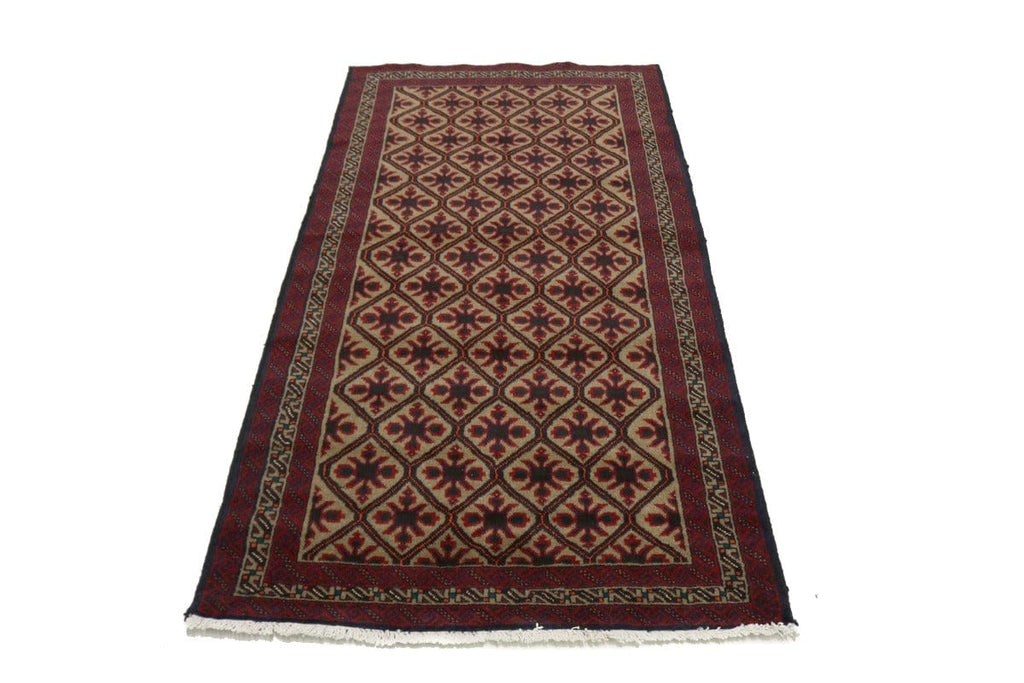 Vintage Beige & Red Tribal 3'4X6'6 Balouch Persian Rug