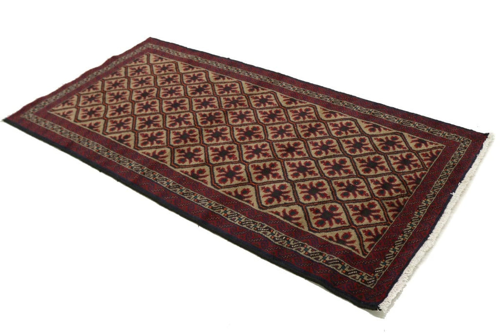 Vintage Beige & Red Tribal 3'4X6'6 Balouch Persian Rug