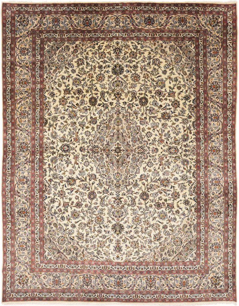 Semi Antique Cream Traditional 9'5X12'6 Mashad Persian Rug