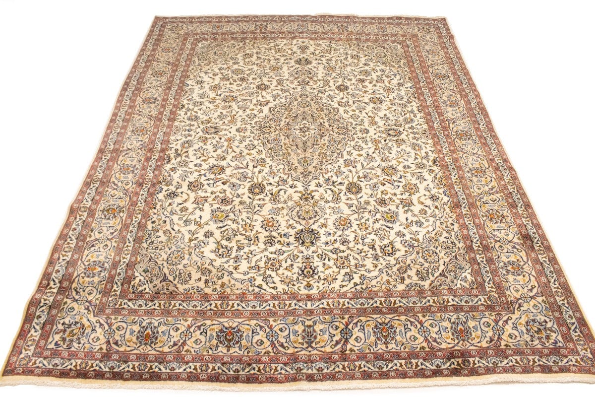 Semi Antique Cream Traditional 9'5X12'6 Mashad Persian Rug