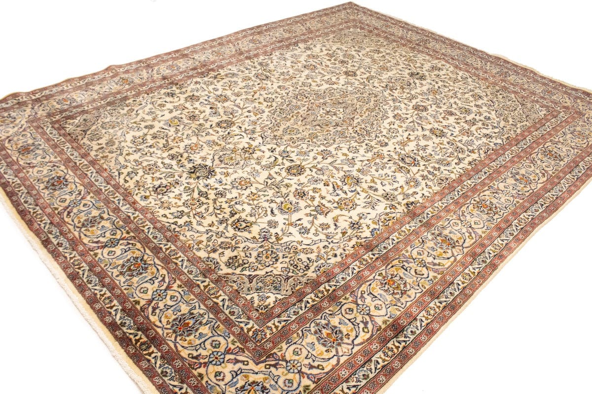 Semi Antique Cream Traditional 9'5X12'6 Mashad Persian Rug