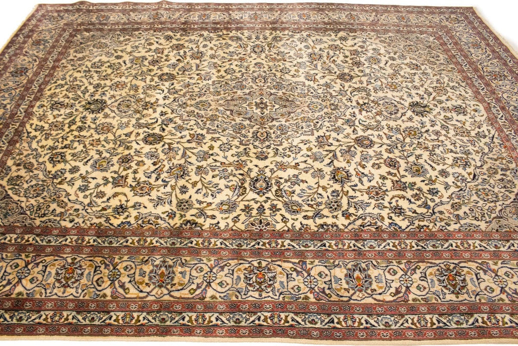 Semi Antique Cream Traditional 9'5X12'6 Mashad Persian Rug