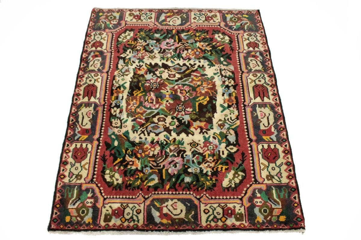 Beige Floral Garden 3'8X4'3 Bakhtiari Persian Rug