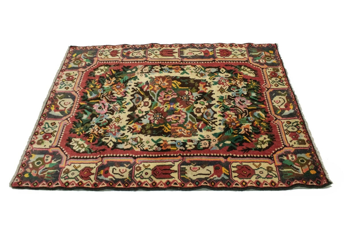 Beige Floral Garden 3'8X4'3 Bakhtiari Persian Rug