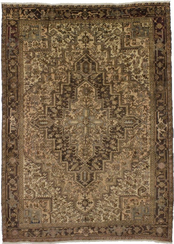 Vintage Beige Geometric 8X11 Heriz Persian Rug