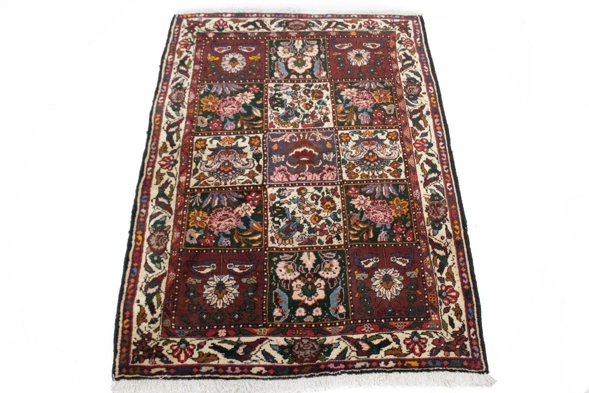 Vintage Cream & Maroon Red Floral 4X5 Bakhtiari Persian Rug