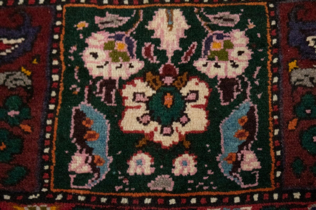 Vintage Cream & Maroon Red Floral 4X5 Bakhtiari Persian Rug