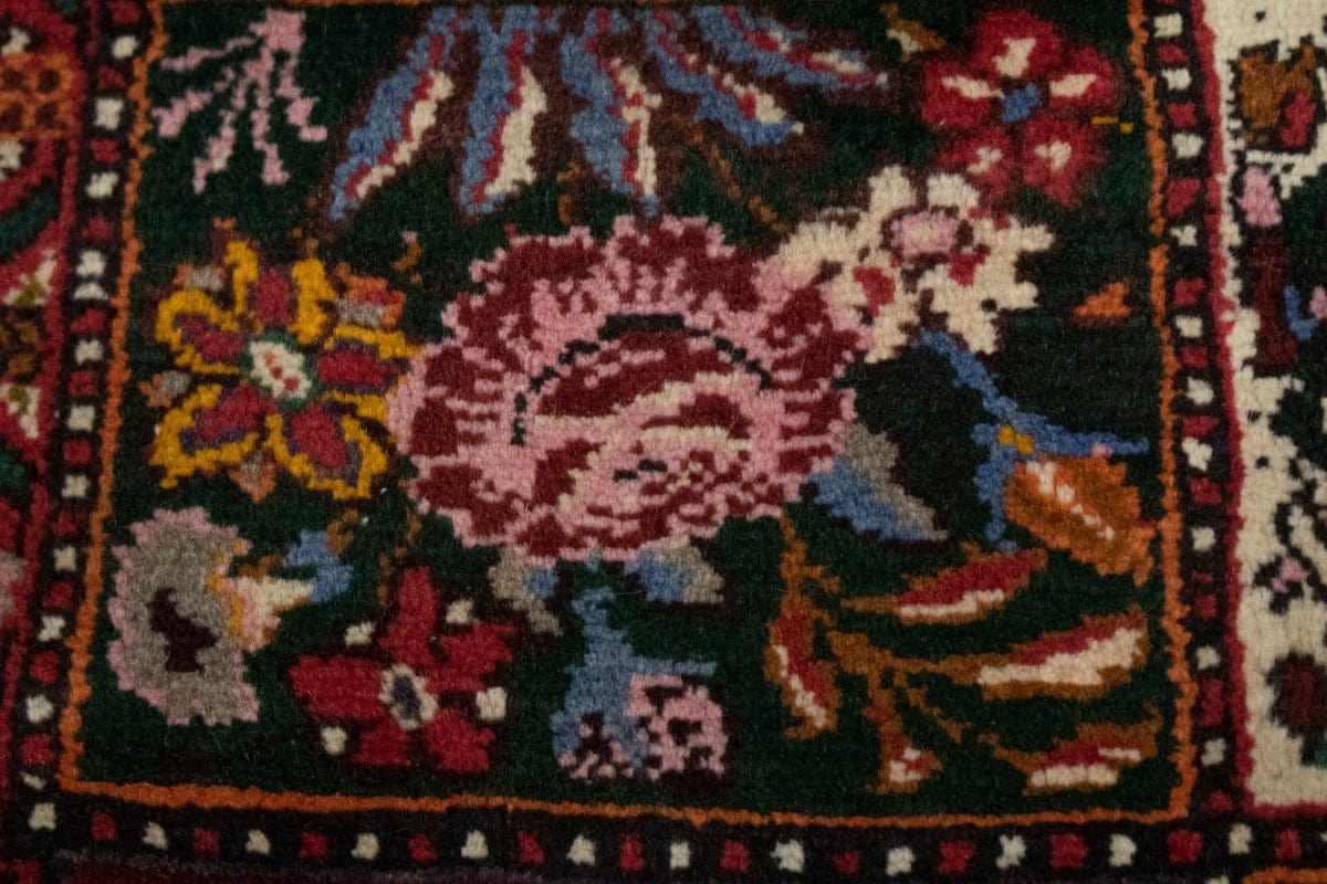 Vintage Cream & Maroon Red Floral 4X5 Bakhtiari Persian Rug