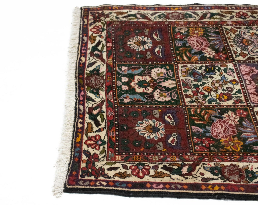 Vintage Cream & Maroon Red Floral 4X5 Bakhtiari Persian Rug