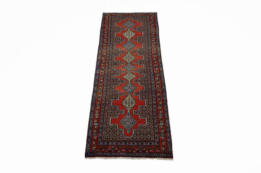 Vintage Red Geometric 3X9 Bidjar Sanneh Persian Runner Rug