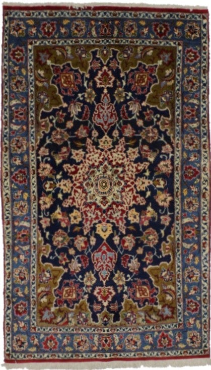 Vintage Navy Blue Traditional 3X6 Isfahan Persian Rug