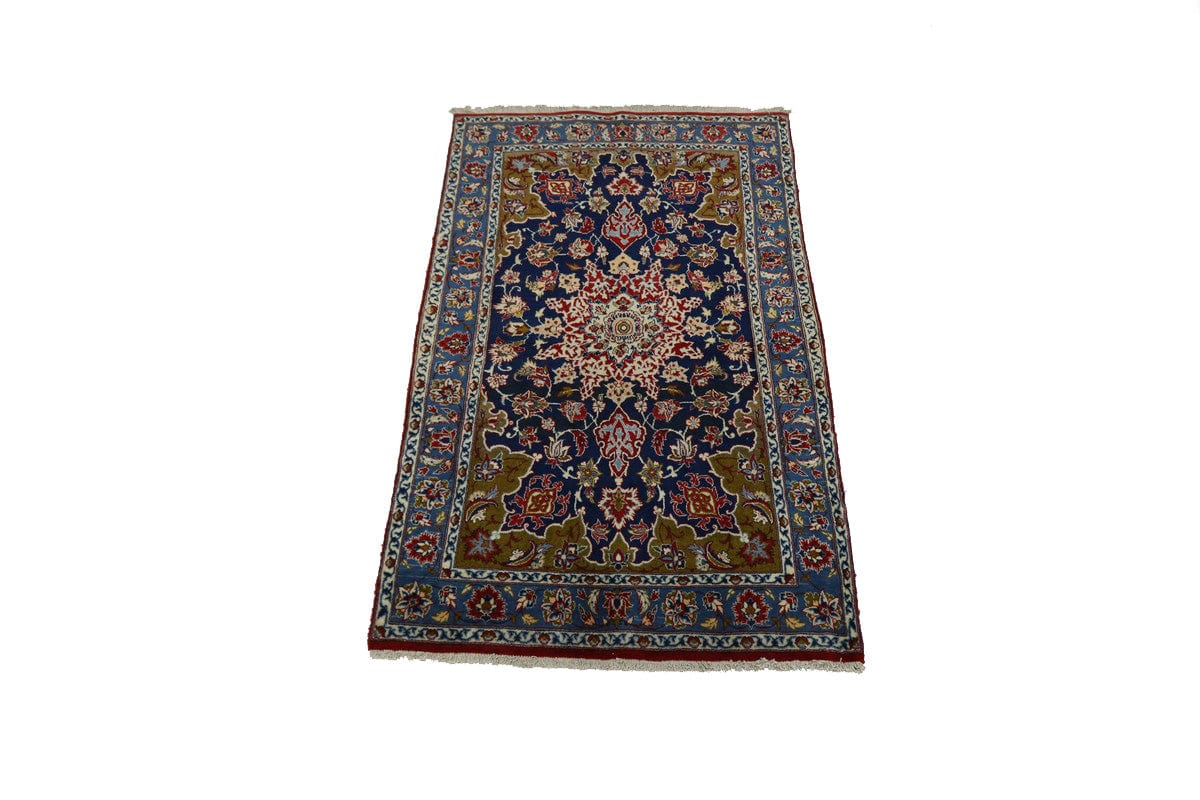 Vintage Navy Blue Traditional 3X6 Isfahan Persian Rug