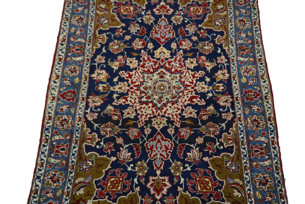 Vintage Navy Blue Traditional 3X6 Isfahan Persian Rug