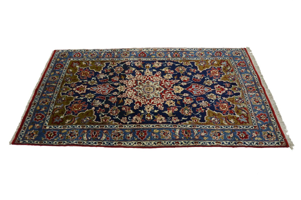 Vintage Navy Blue Traditional 3X6 Isfahan Persian Rug