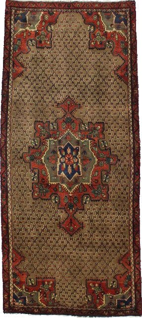 Vintage Khaki Tribal 4X9 Koliaie Persian Runner Rug