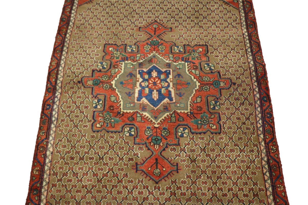 Vintage Khaki Tribal 4X9 Koliaie Persian Runner Rug