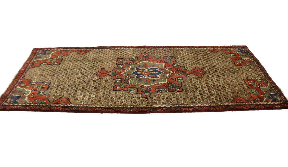 Vintage Khaki Tribal 4X9 Koliaie Persian Runner Rug