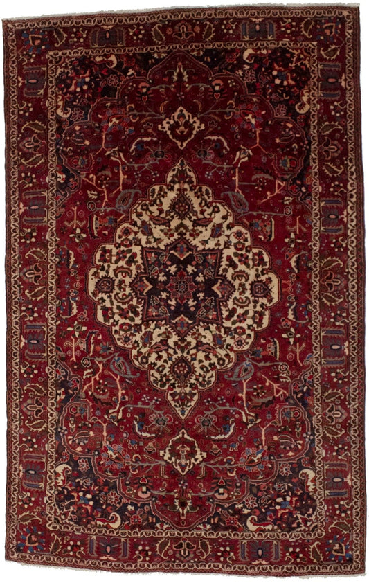 Vintage Red Floral 7X11 Bakhtiari Persian Rug