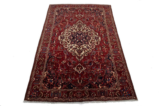 Vintage Red Floral 7X11 Bakhtiari Persian Rug