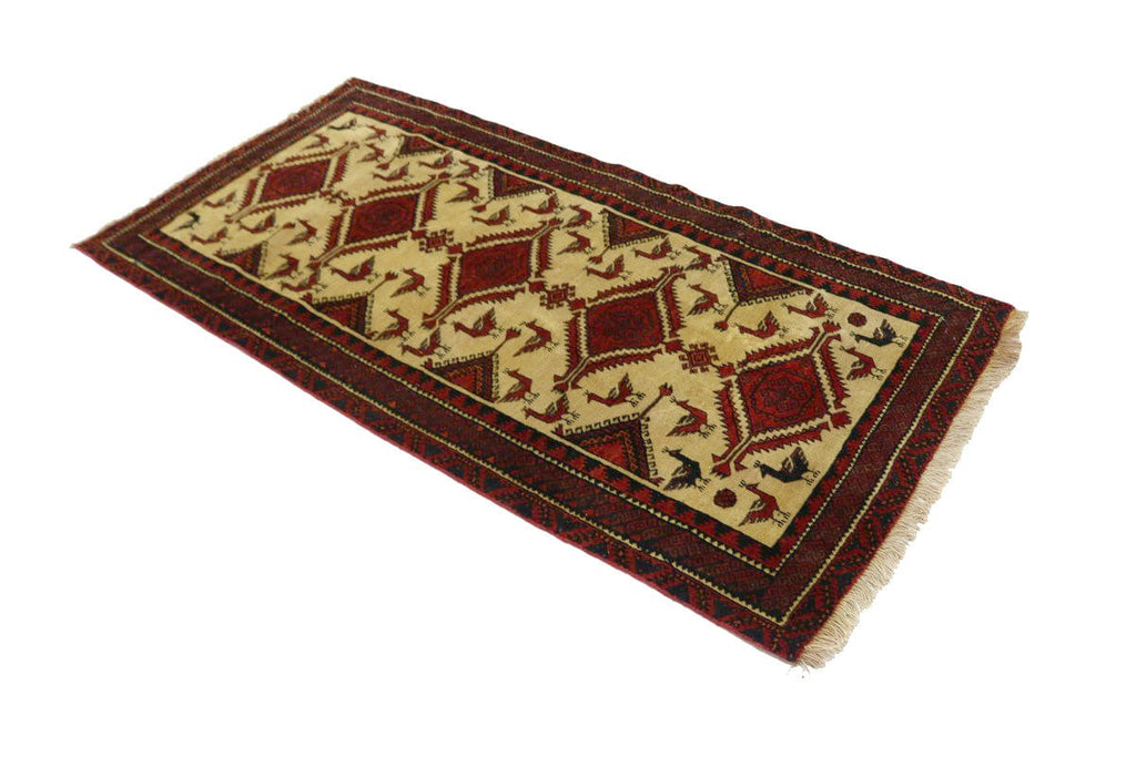 Semi Antique Beige Tribal 3X6 Balouch Hamedan Persian Rug