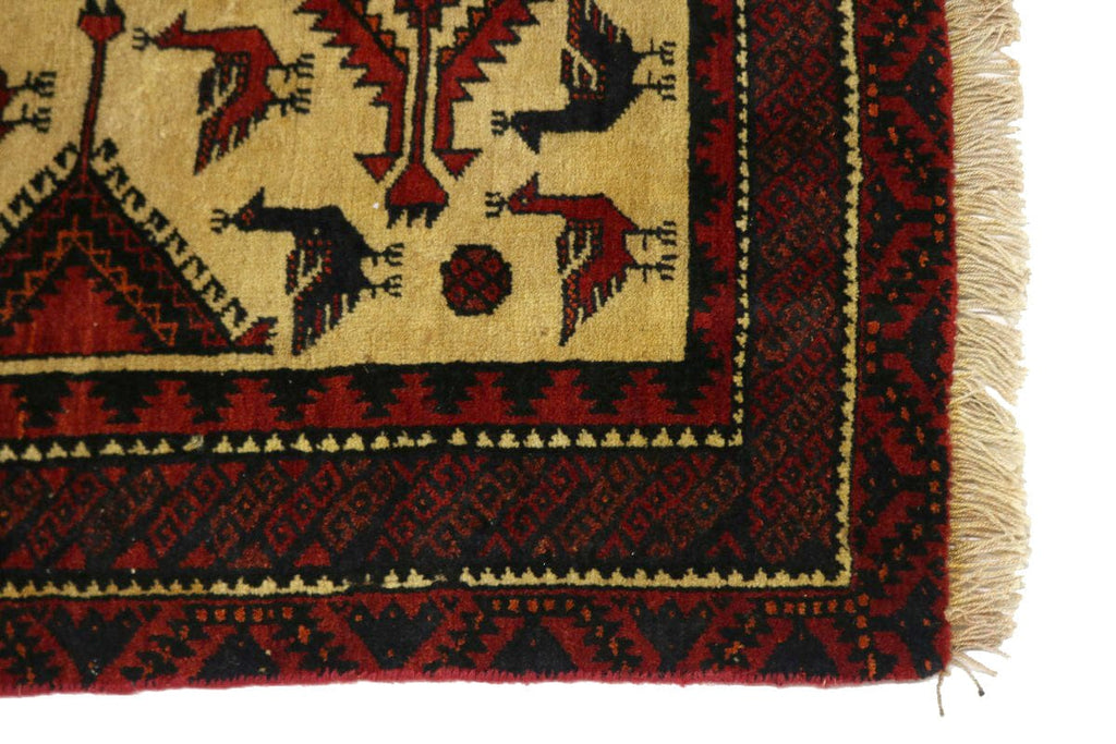 Semi Antique Beige Tribal 3X6 Balouch Hamedan Persian Rug