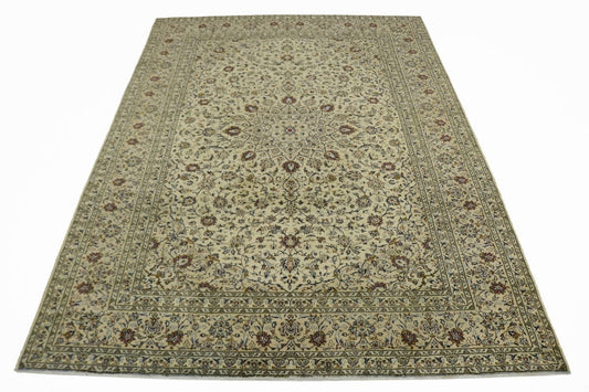 Vintage Beige Traditional 9'7'X13'5" Kashan Persian Rug