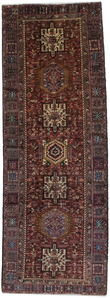 Vintage Red Geometric 5X13 Karajeh Persian Runner Rug