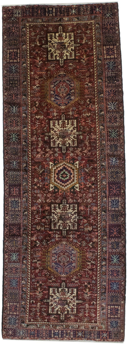 Vintage Red Geometric 5X13 Karajeh Persian Runner Rug