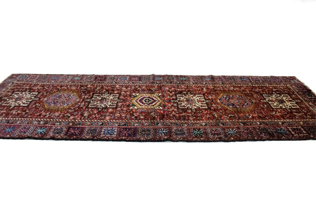 Vintage Red Geometric 5X13 Karajeh Persian Runner Rug