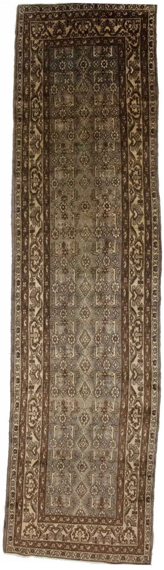 Semi Antique Gray Brown Tribal 4X15 Nahavand Persian Runner Rug