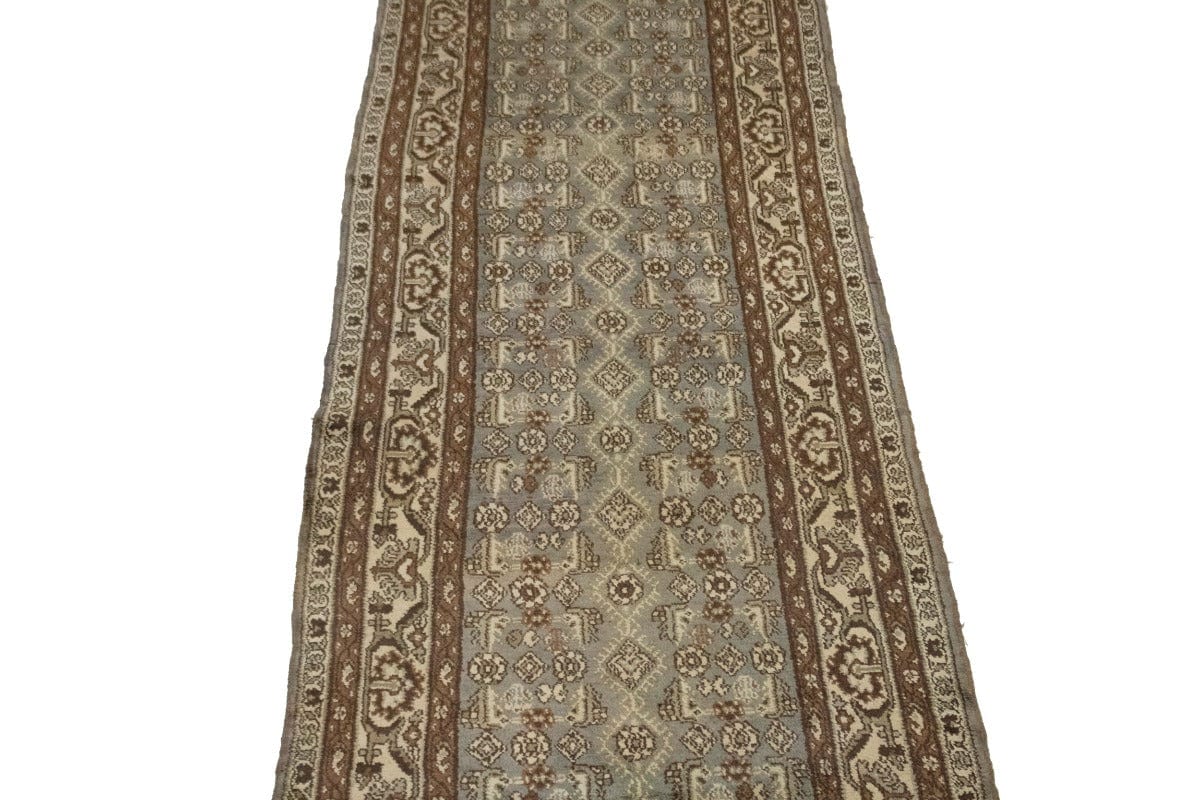 Semi Antique Gray Brown Tribal 4X15 Nahavand Persian Runner Rug